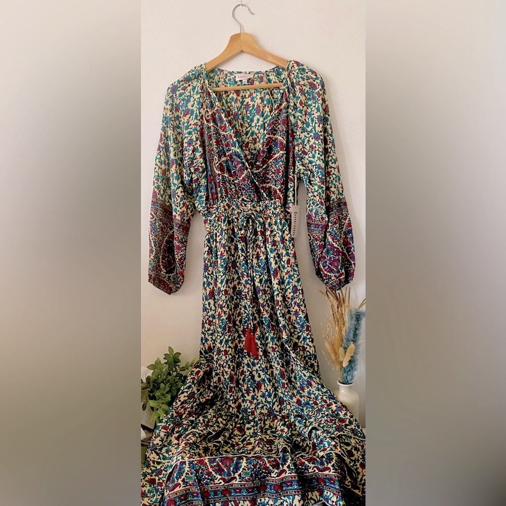 Gorgeous Pink & Teal Bohemian Floral Prints Maxi Dress